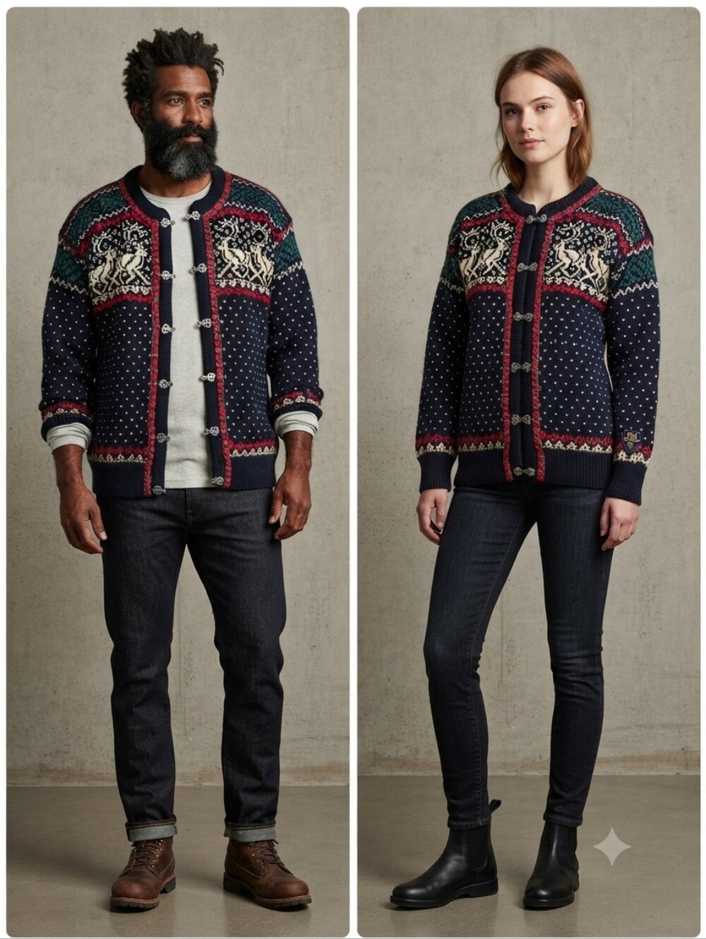 Dale of Norway Wool Fair Isle Reindeer Ornate Closure Cardigan Sweater Size M